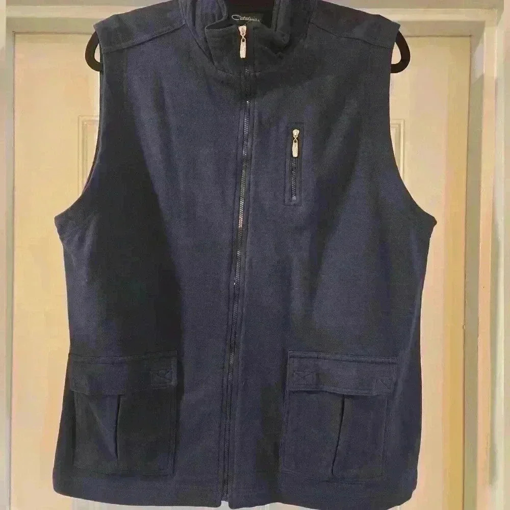 Catalina Cotton Full Zip Up Vest Navy Blue Womens Size Large